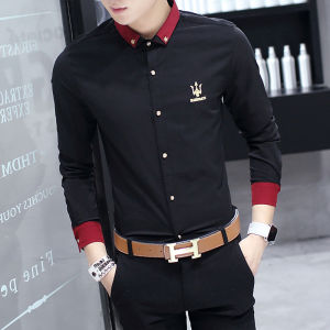 เสื้อเชิ้ตแขนยาวฤดูใบไม้ผลิและฤดูใบไม้ร่วงสำหรับผู้ชาย เสื้อเชิ้ตแฟชั่นสไตล์เกาหลี เสื้อเชิ้ตลำลองที่สวมใส่ได้หลากหลาย เสื้อเชิ้ตผู้ชาย