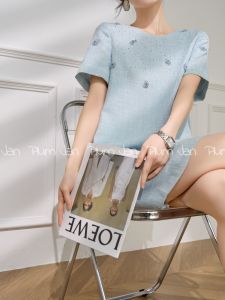 PlumJan | Đầm Xanh A-line Kiểu Pháp Thanh Lịch Có Đính Hạt