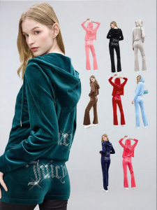 Juicy Couture | Zero-Pressure Stretchy Velvet Hooded Studded Casual Fashion Outerwear