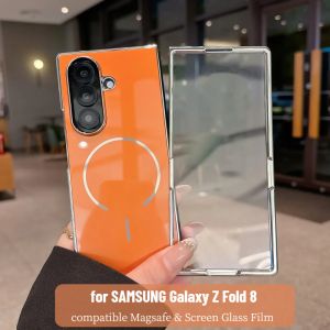 Luxury Plating Glossy Magnetic Case For Samsung Z Fold 8 Ultra 2026 7 6 5 4 for MagSafe Tempered Glass Screen Full-protect Cover