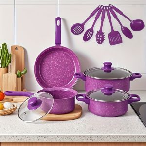 13pcs Nonstick Cookware Set with Frying Pan+Saucepan+Casserole - Induction & Gas Safe Colorful Kitchen Pots for Home Cooking