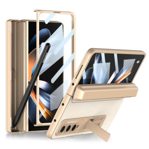 With Hinge Pen Slot Case For Samsung Galaxy Z Fold5 Fold4 Fold3 ZFold 5 Case Pen Holder Stand Hinge Protection Case For Z Fold5 Fold4 Fold3 Shockproof Armor Bracket Stand Case Slim Hard Matte PC Cover Front Glass Film for Samsung Z Fold3 ZFold4 ZFold5