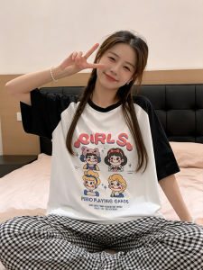 Cute Plus Size Cartoon Short Sleeve Sleepwear Set
