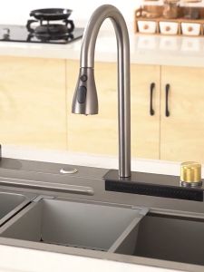 SUPERSS Kitchen Sink 3.0MM Thickness SUS 304 Stainless Steel Sink with Waterfall Pullout Faucet High Quality Sink Home Sink