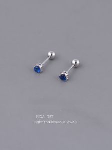 925 Sterling Silver Heart Shaped Blue Diamond Stud Earrings Womens Fashion Jewelry Precise Design Lightweight Luxury Ear Decor