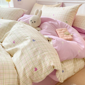 Fresh Cotton Bedding Set Girls Heart Quilt Cover Sheet Bed Canopy 100% Pure Cotton Dormitory Three Piece Set Bedding Accessories