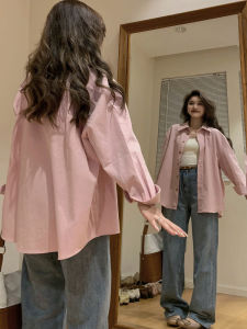 Luxurious Loose Fit Long Sleeve Cotton Shirt Womens Style Sun Protection Pure Color Button Detail Polo Collar Regular Length