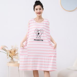 ชุดนอนแขนกุดหลวมๆ ผ้าฝ้ายโมดอล ทรงพอดีตัว สำหรับผู้หญิงไซส์ใหญ่ ใส่สบายในฤดูร้อน ชุดนอนสำหรับผู้หญิงตั้งครรภ์