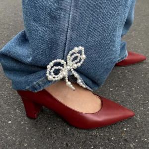 Ingemark | Ingemark 1 Pair Boho Imitation Pearls Bow Anklets Chain Women Exquisite Elegant High Heels Sandal Ankle Chain Fashion Jewelry