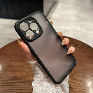 CrashStar Skin-friendly Matte Transparent Hard Shockproof Phone Case For iPhone 15 14 Pro Max Plus 13 12 11 Pro Max Black Dark Phone Casing Cover With Full Cover Lens Camera Protection Hot Sale