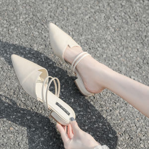 Womens Summer Flat Bottomed Semi-Slipper Soft Sole Outdoor Wear Metal Embellished Low Heel Comfortable Slip-On Slippers