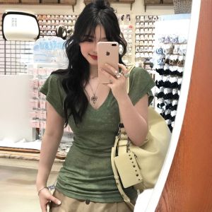 CHANGTONG | Vintage V-Neck Slimming T-Shirt