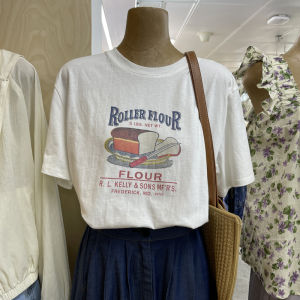 Summer Solid Color New Arrival Elegant Slim Looking South Korea Dongdaemun All-Matching Youthful-Looking round Neck Pattern Printed Pullover Women