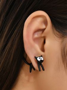 Cute Animal Kitty Bite Ears Simple Stud Earrings Creative Detachable Earrings Funny Kids Ear Clip Earrings