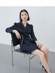 Vero Moda | A-line Short Sleeve Turn-down Collar Waist-cinching Suit Dress