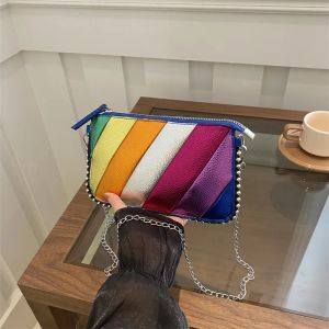 Rivet Shoulder Bag Contrast Rainbow Splice Crossbody Bag Designer Handbag Fashion Trend Colorful Flap Womens Twill Chain Bag