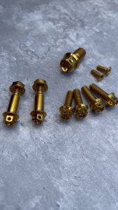 น็อต สลักเบรคสลักครัช หัวเจาะเลสสีทอง +ชุดน็อตประกับ น็อตฝาปั้ม น็อตน้ำมันเบรค งานเลส