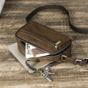 CONTACTS Men Genuine Leather Sling Shoulder Bags Retro Small Messenger Bags High Quality Male Crossbody Bags Handbags for iPad Mini