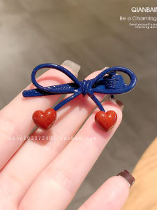 Color Block Heart Butterfly Knot Side Clip Sweet Girl Hair Clip Duckbill Hair Accessory Vintage Forehead Split Hair Clip