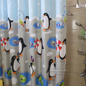 Thickened Polymer Polyester Shower Curtain Childrens Cartoon Waterproof Bath Curtain Spring Fabric Cartoon Penguin Mildew-Proof Shower Curtain