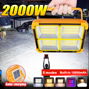 Built-in 15000mAh Rechargeable Solar Flood Light Outdoor Portable LED Reflector Spotlight Suspension Lighting Construction Lamp