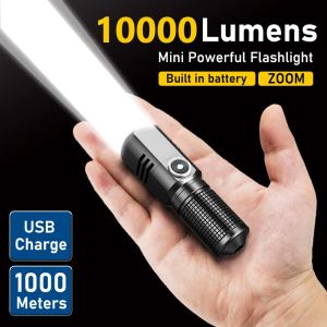 Super Bright Mini Powerful Led Flashlight XHP50 Built in Battery 3 Modes Usb Rechargeable EDC Flash Light Torch Lamp Flashlights