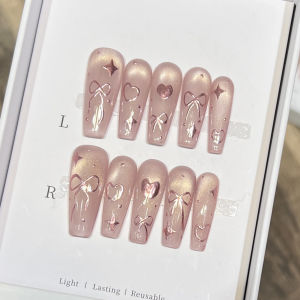 10 Móng Giả Dài Kiểu Mắt Mèo Màu Tím Thiết Kế Gương Thần Kỳ Đính Sao Nơ Dùng Dán Liền Dành Cho Tiệc Tùng