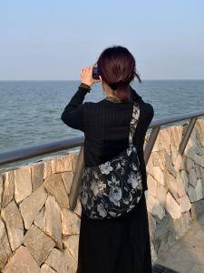 Vintage Chic Rose Pattern Large Capacity Crossbody Bag Casual Single Shoulder Bag Fashionable Dumpling Shape Polyester Material