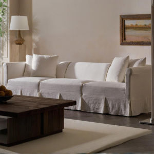 Retro French Style Cotton Linen Sofa Easy to Clean Modular Corner Couch for Living Room Apartment Hotel Vacation Home