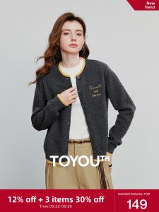 Toyouth | Áo Cardigan Knit Cổ Tròn Màu Sợi Yarn Đa Màu có Thêu Chữ