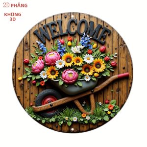 CIFbuy | CIFbuy Vintage Hoa Xe Cút Kít Nghệ Thuật Treo Tường 8 Inch Kim Loại Ký Hiệu Chống Thấm Nước Bền Chống Rỉ Hình Tròn Mảng Bám Cho Phòng Khách Hiên Nhà Trang Trí