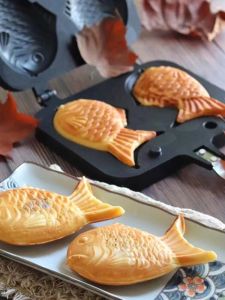 Non-Stick Taiyaki Mold Household Waffle Machine Biscuit Cake Baking Tray Stall Baking Double-Sided Pot for Open Fire