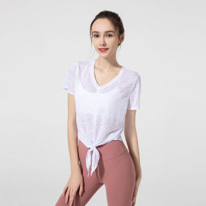 เสื้อยืดแขนสั้นผ้าฝ้ายระบายอากาศได้ดีสำหรับโยคะและฟิตเนส ทรงหลวม ดูดซับเหงื่อ แห้งเร็ว สำหรับผู้หญิง ฤดูใบไม้ผลิ 2022