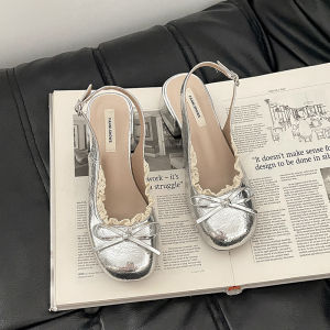 Summer Women Sandals 2025 Lace Thick Heel Fashion Butterfly-knot Ladies Cover Toe Dress Singbacks Bow Mary Jane Ballet Sandalias