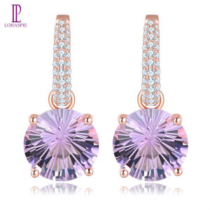 Lohaspie เครื่องประดับของแท้ 12.8 กะรัตหิน อเมทิสต์ แท้ต่างหู เครื่องประดับต่างหู 925 สเตอร์ ลิง ผู้หญิง อัญมณี เจียระไน เป็น ทรงกลม