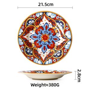 OMK American Style Hand-Painted Underglaze Ceramic Dishware Dinner Plate Deep Dish Salad bowl Mug Tableware Set