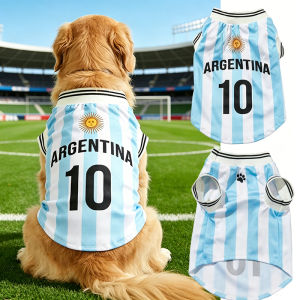 Argentina #10 Pet Dog/Cat Football Jersey Striped With English Numbers & Letters Print Ribbed Cuffs & Hem Pet Vest For Breeds