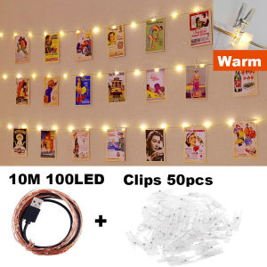 1pc Photo Fairy Lights String with 50/30/20 Clips USB Powered String Lights for Cards Photos Bedroom Parties Weddings Decoration