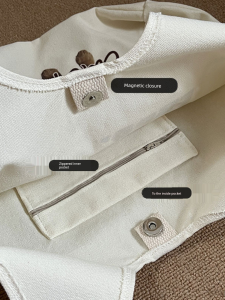 Large Capacity Canvas Tote Bag Womens Summer New Style Handbag Single Shoulder Bag Student Commuter White Cat Small Orange Bag