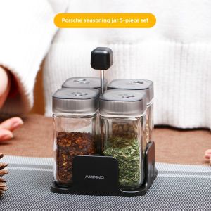 Seasoning Box Seasoning Jar Suit Home Cruet Salt Jar Glass Oiler Condiment Bottle European Kitchen Bottles for Soy Sauce and Vinegar