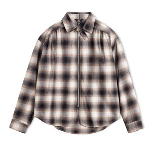 MADENGGONGZHUANG | Cotton Vintage Plaid Zipper Shirt Long Sleeved Men