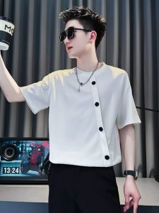 JIARONG | Design Oblique Button Short Sleeve Tshirt Men