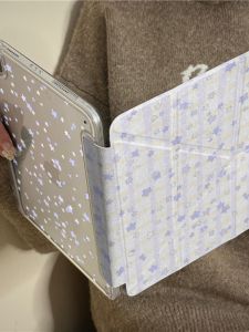 Purple Plaid Star Y+ Tri-Fold iPad Protection Cover Air7/6 New iPad10 with Pen Slot 11 Inch Anti-Fall Compatible with Apple Tablet Mini7 for Women