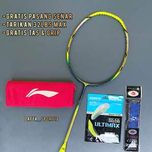 Raket Badminton Lining Aeronaut 9000 Siap Pakai 32 Lbs Gratis Tas Dan Grip