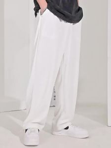 Waffle Sweatpants Mens Spring and Autumn Loose plus Size Sports Mens Pants Drape White Straight-Cut Casual Long Pants Tide