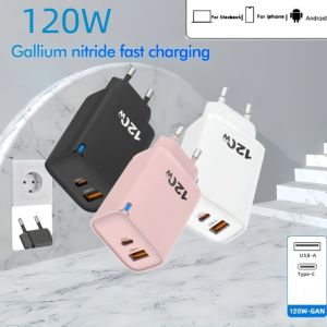 120W 2 Port USB Type C Charger Fast Charging Data Cable USB Phone Charger Adapter for Samsung IPhone Xiaomi Huawei Wall Charger