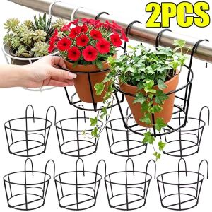 Balcony Plant Stand with Hanging Hooks Simple Iron Flower Pot Stand Round Wall-Mounted Potted Plant