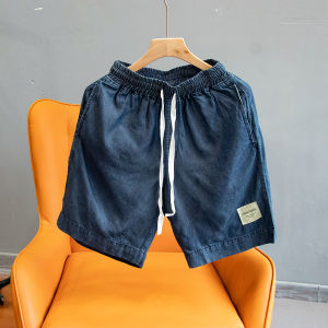 Summer Mens Loose Jeans Shorts Silk Fabric Smooth Breathable Elastic Five-Point Middle Pants Casual Sporty Loose Fit