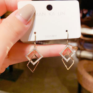 Geometric Square Diamond Embedded Earrings Trendy East Gate New Style Personality Fashion Jewelry Alloy Silver Gold Plated