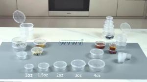 100-Pack Leak-Proof Plastic Mini Containers with Hinged Lids Suitable for Storing Ketchup Salad Dressing Milkshakes Outdoor Camping Holiday Parties Family Gatherings and Can Also Be Used to Store Paint Earrings Necklaces Rings